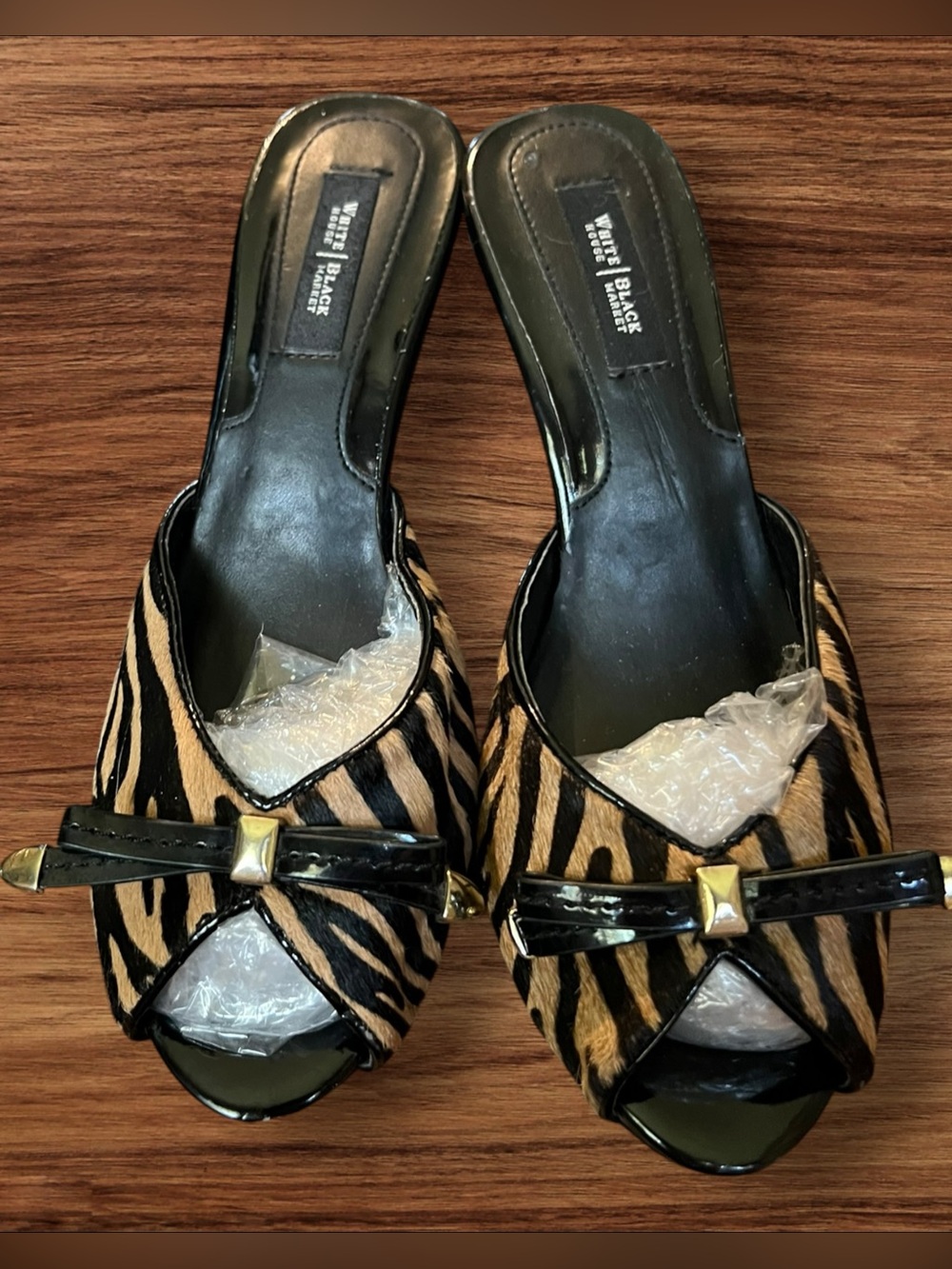 White House Black Market Zebra Calf Hair Peep-Toe Mule Heels 7.5M